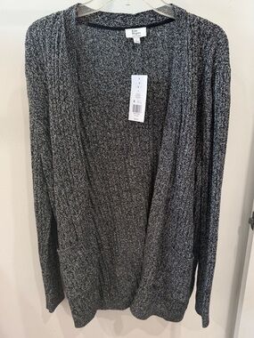 Kim Rogers Marled Black & White Open-Front Cardigan